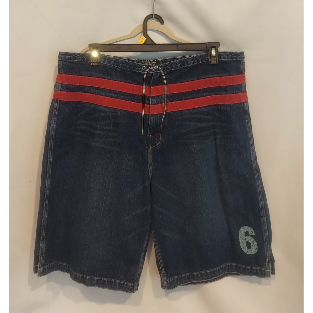 Polo Jeans Ralph Lauren Mens Vintage Y2K Baggy Denim Board Shorts Jorts Size XL